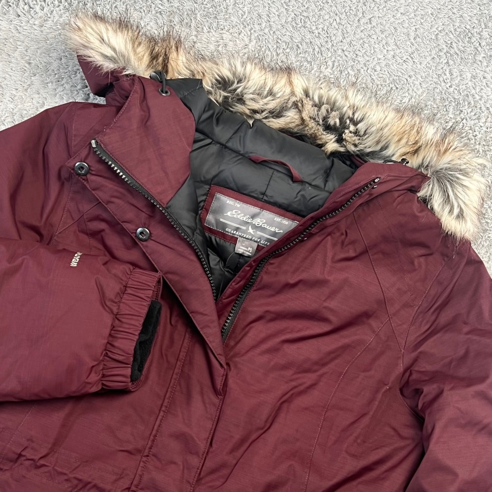 Eddie Bauer Superior Down Parka Womens PS Maroon WeatherEdge NWT Faux Fur Hood